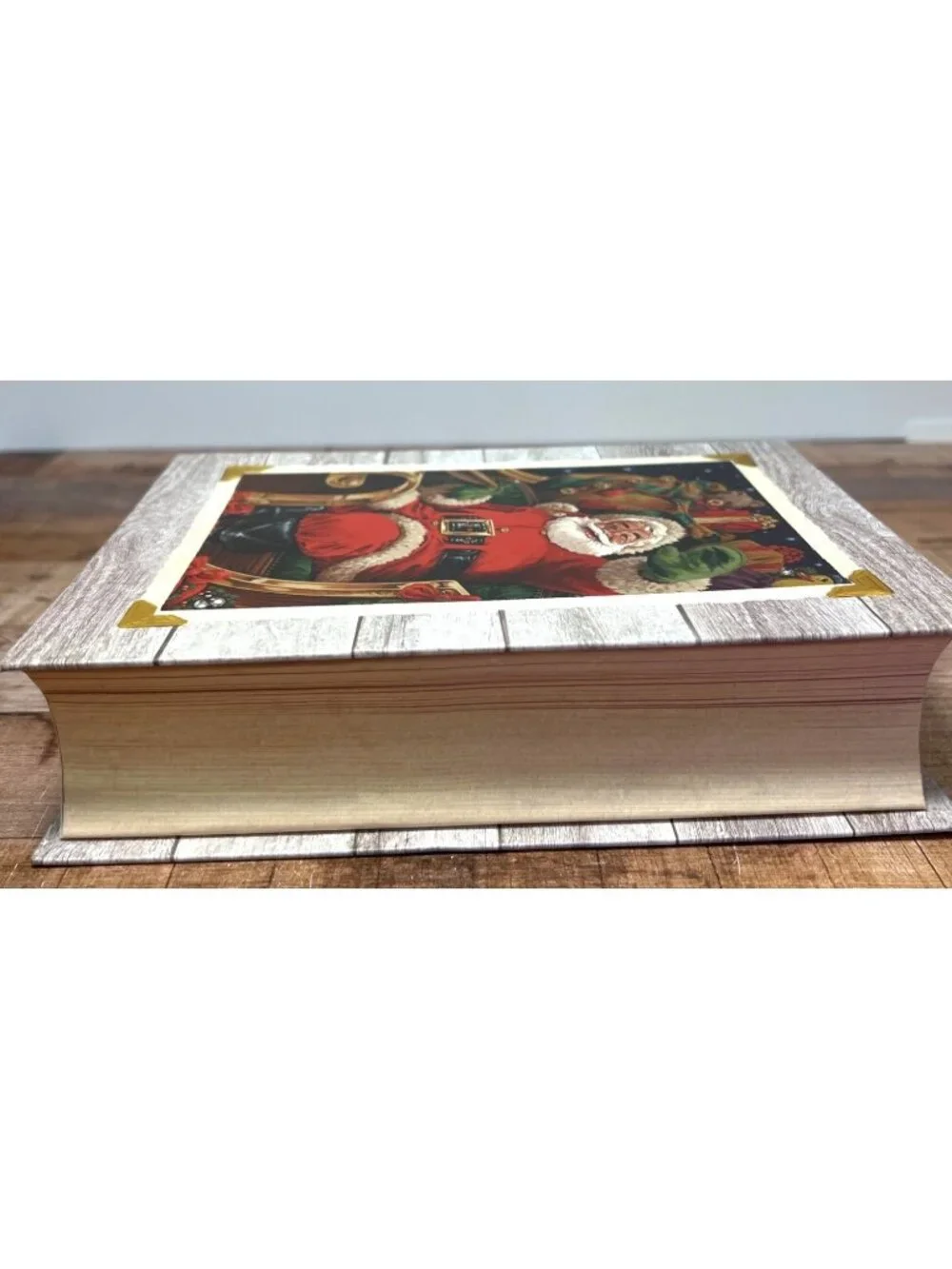 Decorative Christmas Santa Book-Shaped Storage Box With Plaid Interior